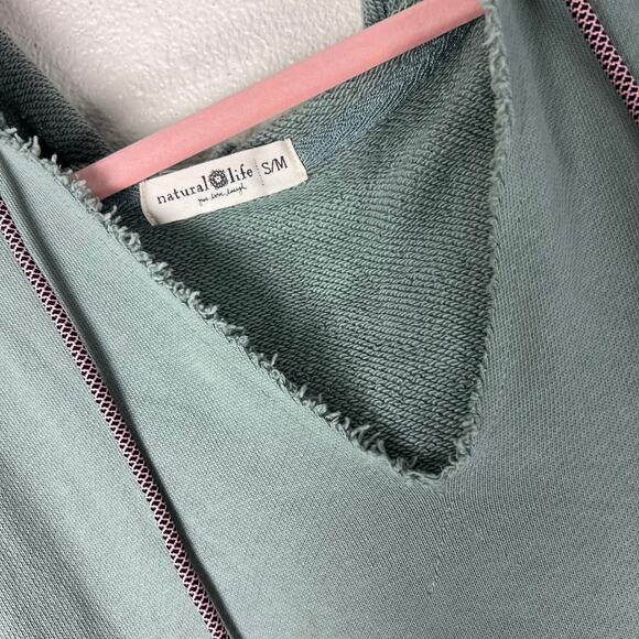 Natural Life Cotton Weekend Hoodie Bay Green Distressed Raw Hem Pullover - Picture 5 of 8